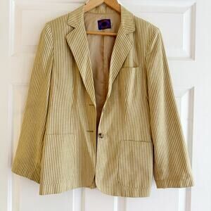 Vintage Y2K‎ Yellow Striped Blazer Lightweight Cotton Size 10 Preppy Nautical